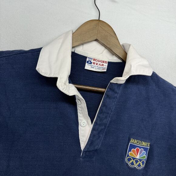 Vintage Barcelona Olympics Rugby Shirt mens Large Red White Blue Embroidered 90s - Picture 6 of 16